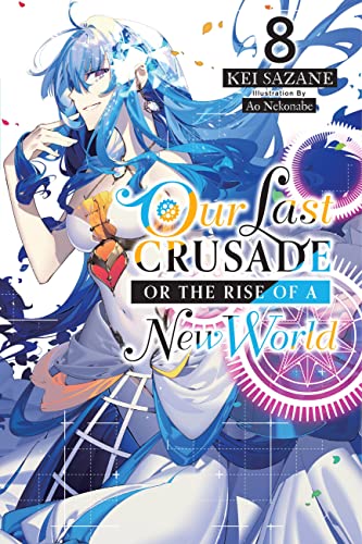 Light novel volume 8 cover with blue-haired woman and ornate design.