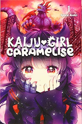 Manga cover: girl with purple hair, small dragon, city background.