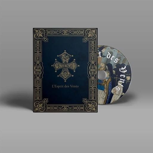 Dark blue CD case with gold ornate details and a cross emblem.