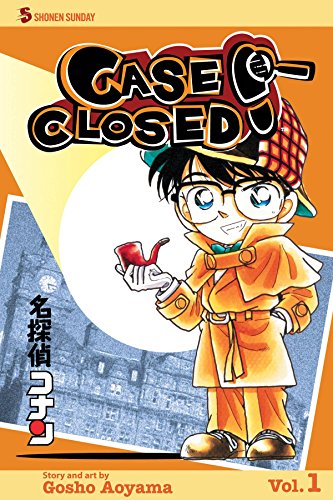 “Case Closed” Volume 1 cover: detective boy in raincoat, holding clues.