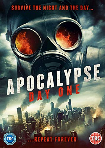 DVD cover for "Apocalypse Day One" featuring a gas mask and burning city.