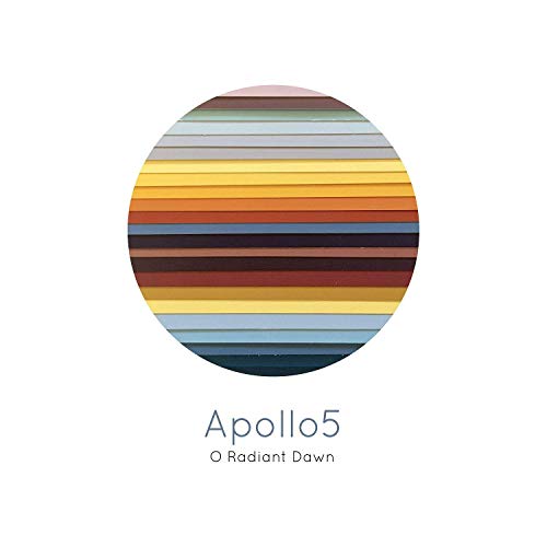 CD cover with abstract, layered stripes and text “Apollo5 O Radiant Dawn”.