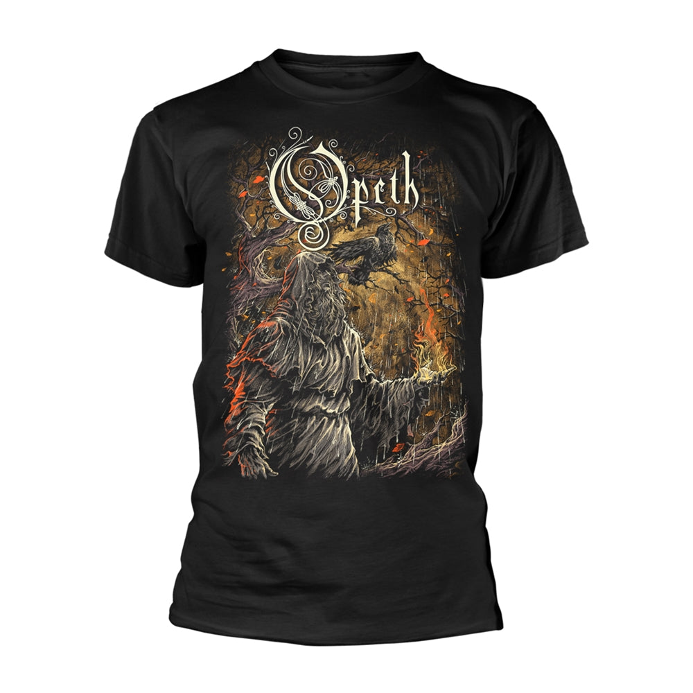Black t-shirt with ornate, dark artwork of a figure and birds.