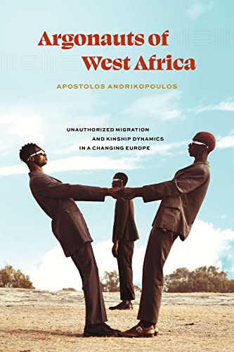 Book cover: three men in suits stretch towards each other outdoors.