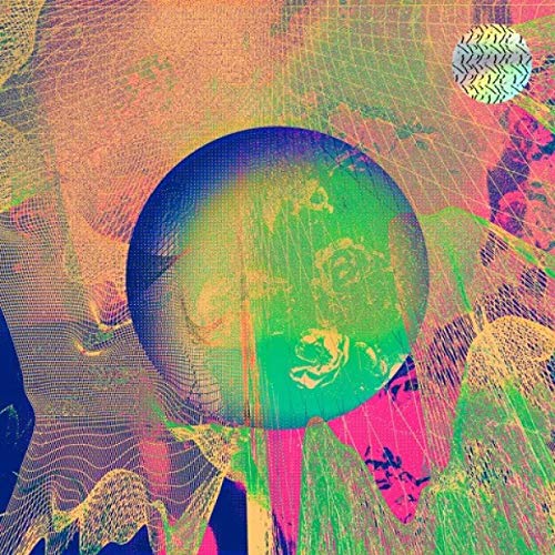 The image depicts a vibrant, abstract album cover featuring a prominent green circle.