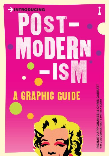Pink book cover with bold white text "POST-MODERN" and a Marilyn Monroe image.