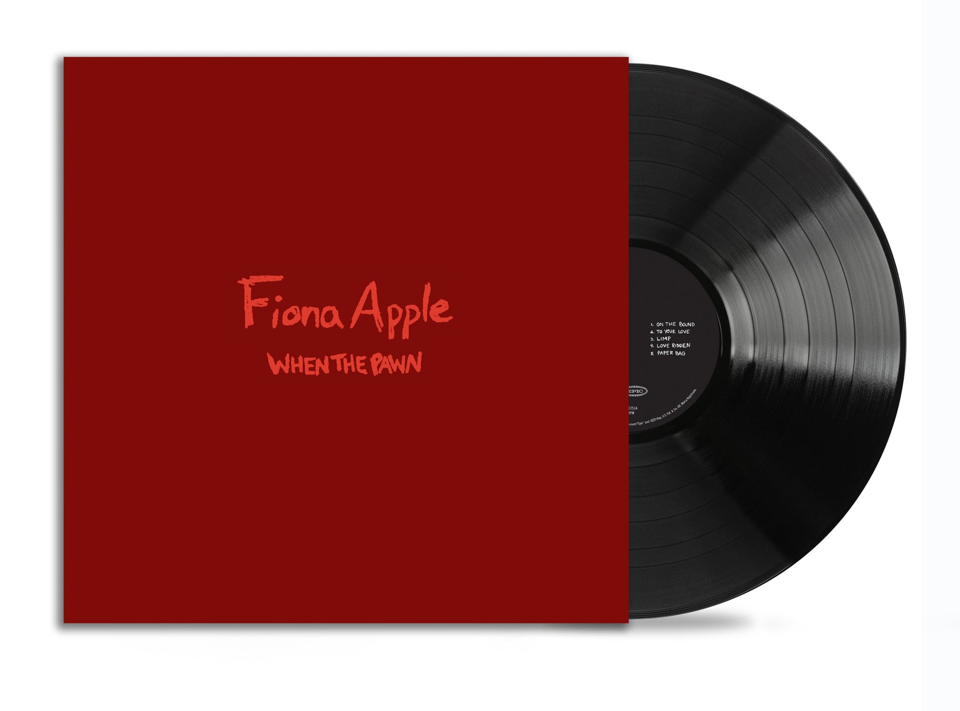 Fiona Apple When The Pawn vinyl record cover in deep red with black vinyl disc.