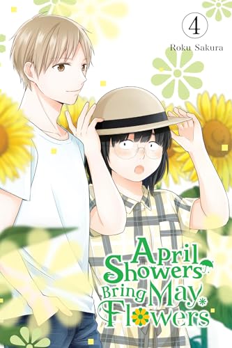 Manga cover with two young people amidst sunflowers and floral text.