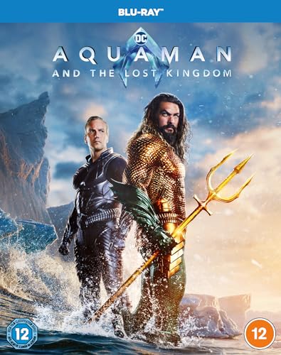 Aquaman and Orm stand in water, holding a trident, Blu-ray cover.