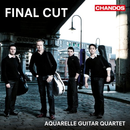 CD cover featuring four men with guitar cases standing under a city bridge.