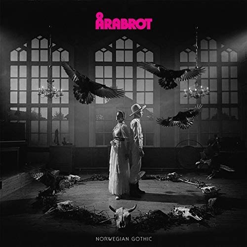 Black and white album cover with figures, birds, and gothic architecture.