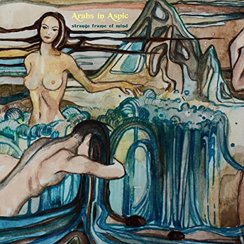 Album cover with painted figures and abstract blue and brown shapes.