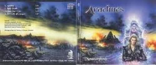 CD cover for Arachnes’ “Metamorphosis” featuring a fantasy landscape and figures.