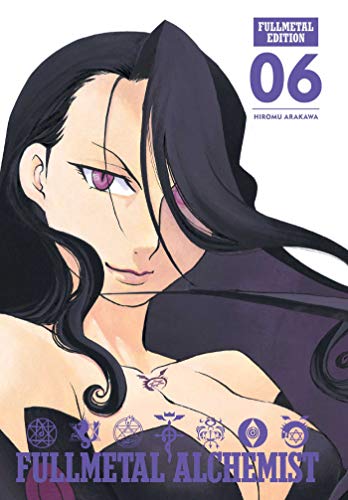 A manga-style woman with long dark hair and purple eye and tattoos.
