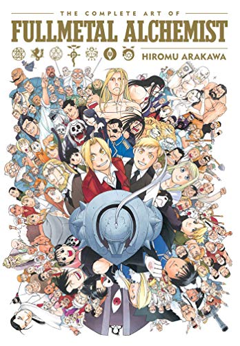 Cover art featuring a large collage of many Fullmetal Alchemist characters surrounding a suit.