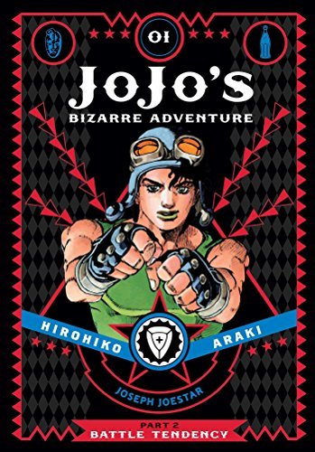 Manga cover featuring Joseph Joestar wearing goggles against a black and red patterned background.