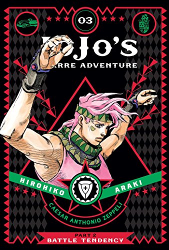 Manga cover featuring Caesar Anthonio Zeppeli with pink hair against a black diamond background.