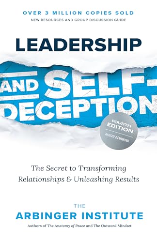 Book cover of Leadership and Self-Deception with a torn paper effect on blue background.