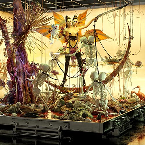 Album cover: fantastical scene with winged figure, skeletons, and lush vegetation.