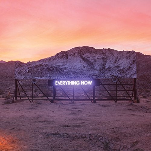 Album cover with neon sign reading “EVERYTHING NOW” against a desert landscape.