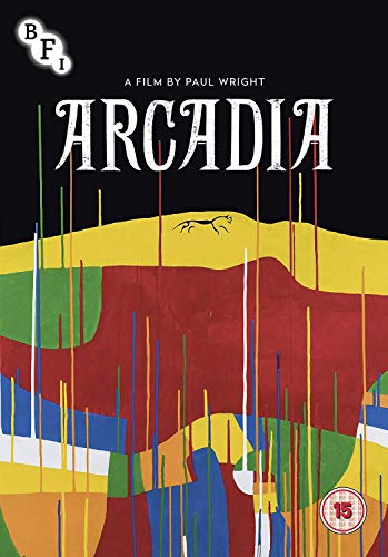 DVD cover for "Arcadia" with abstract colorful landscape and a running deer.