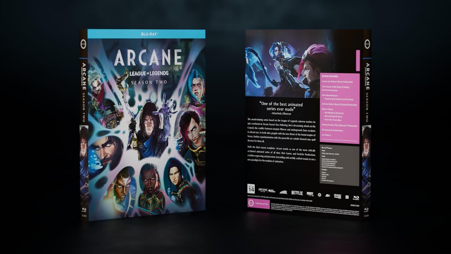 Arcane Season 2 Blu-ray case showing front cover art and back panel with details.