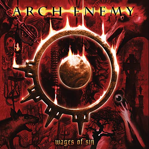 Arch Enemy “Wages of Sin” CD cover: dark, fiery, and symbolic imagery.