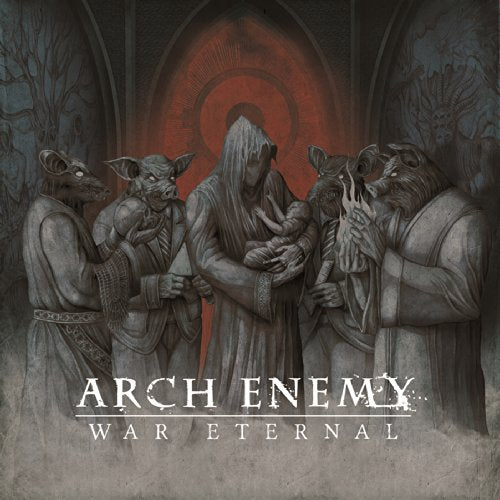 Dark album cover for Arch Enemy’s “War Eternal” featuring hooded figures.