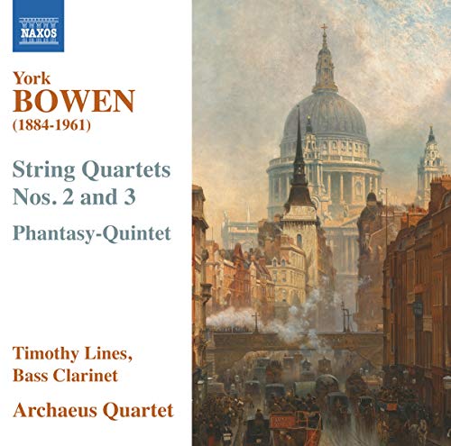 CD cover for York Bowen string quintets with a London cityscape.