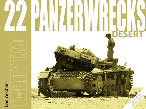 Damaged German tank in a desert landscape, with a soldier nearby.