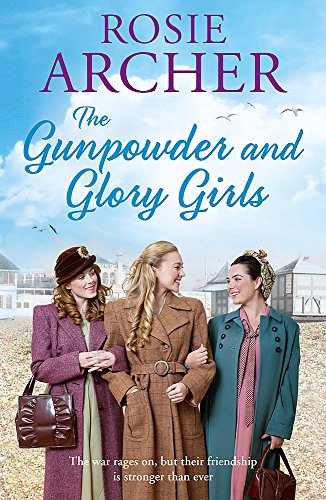 Book cover featuring three women in 1940s attire, with a coastal background.