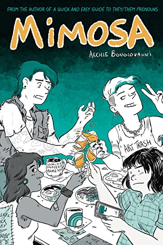 Book cover: four young people raising glasses in a casual setting.