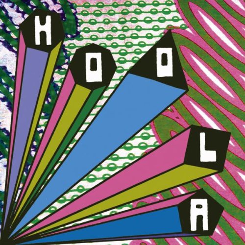 Abstract album cover with geometric shapes and bold, colorful lettering.