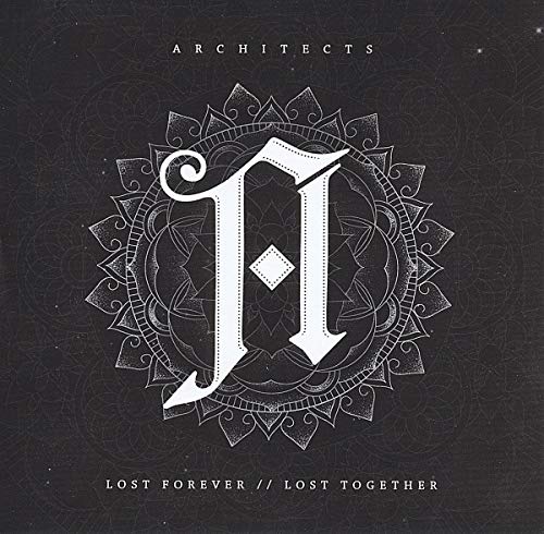 Architects album cover featuring a large white letter A over a black mandala design.