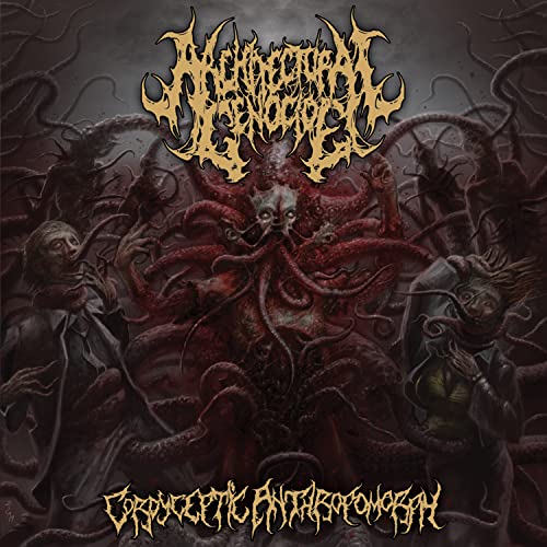 Dark album cover featuring a monstrous, tentacled figure and two distressed people.