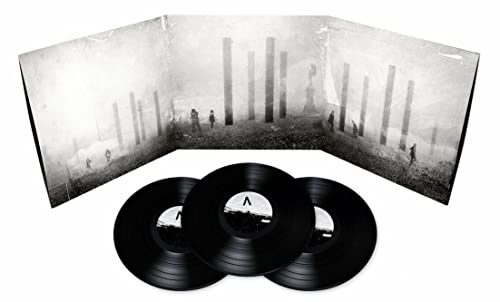 Triple vinyl record set with grayscale landscape album art.