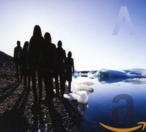Silhouetted group facing icy landscape, CD cover for Archive - Restriction.