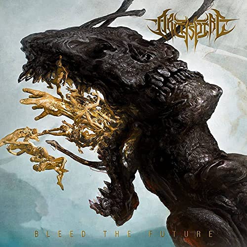 Album cover for Archspire’s “Bleed The Future” featuring a monstrous, dark creature.