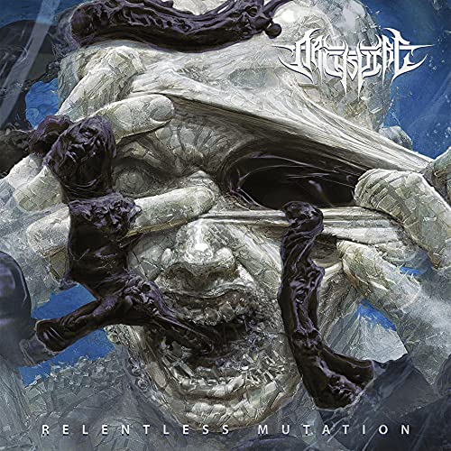 Album cover for Archspire’s “Relentless Mutation” featuring monstrous, mutating figures.
