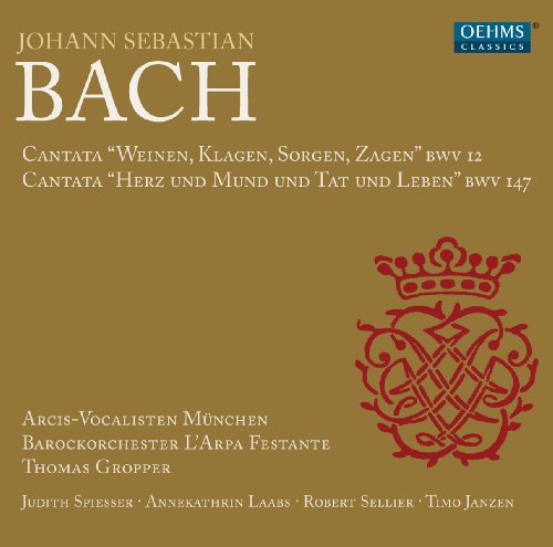 CD cover for Bach’s “Weinen, Klagen, Sorgen, Zagen” cantata, gold background.