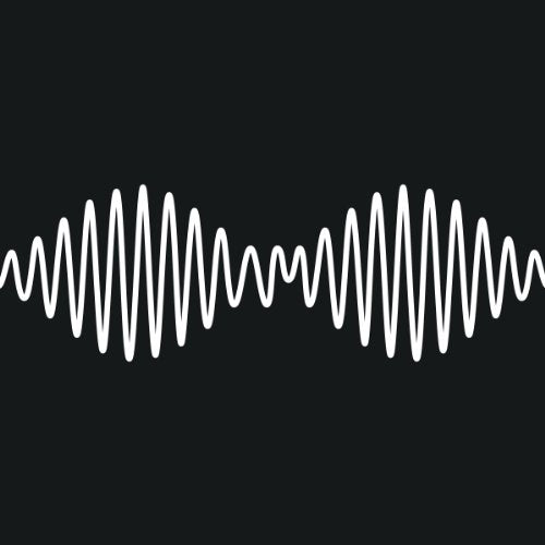 Arctic Monkeys “AM” CD cover: white sound waves on black background.