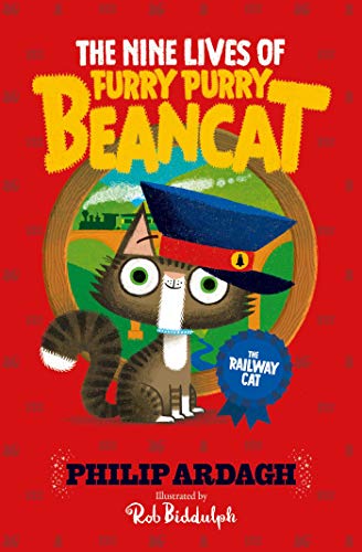 Book cover featuring a grey striped cat wearing a railway conductor’s hat.