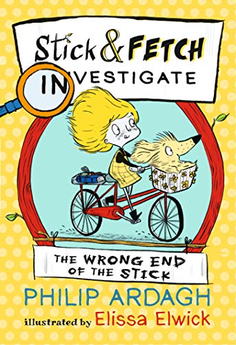 Book cover: girl and dog on a bicycle, magnifying glass above.