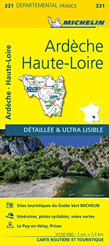 Michelin map of Ardèche and Haute-Loire, France, with regional imagery.