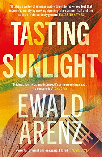 Book cover for Tasting Sunlight by Ewald Arenz featuring abstract leaf and fork imagery.