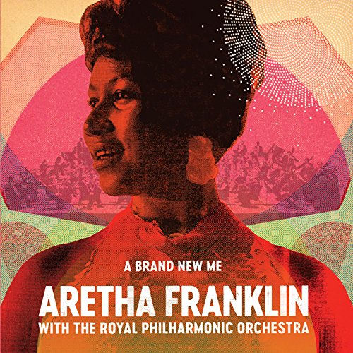 Aretha Franklin album cover, portrait with orchestra backdrop, red and pink tones.