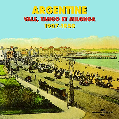 CD cover: vintage seaside scene with horse-drawn carriages, titled "Argentine Vals, Tango.