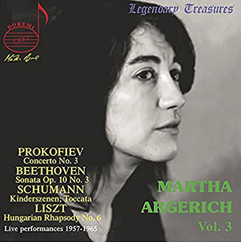 CD cover featuring a portrait of pianist Martha Argerich, with composer names.