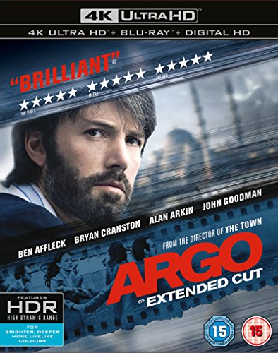 Argo" Blu-ray cover featuring Ben Affleck, film reel, and cast names.