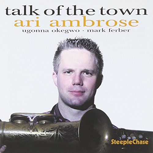 Album cover with man holding trumpet, white background, and text "talk of the town".